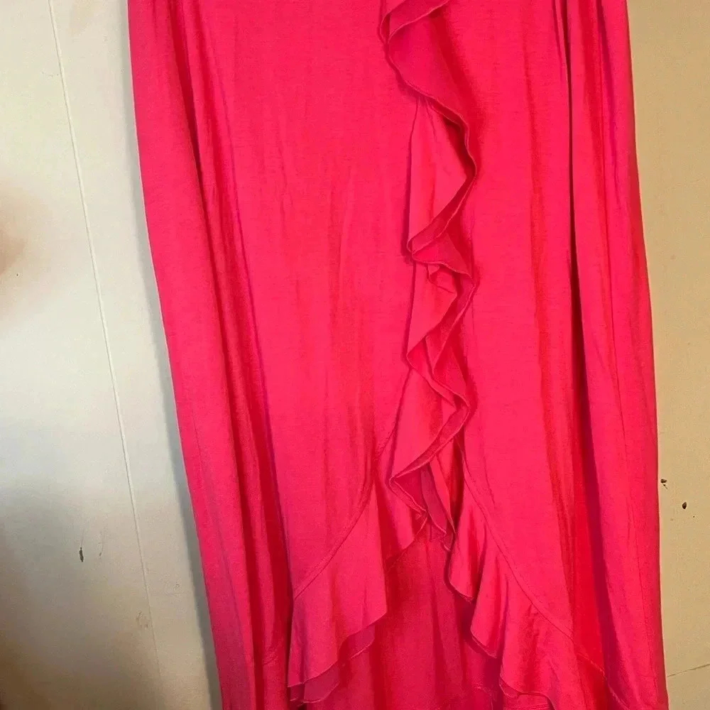 Women’s high low skirts. Giuliana skirt. Pink wrap ruffle lined pencil skirt. - Picture 13 of 16